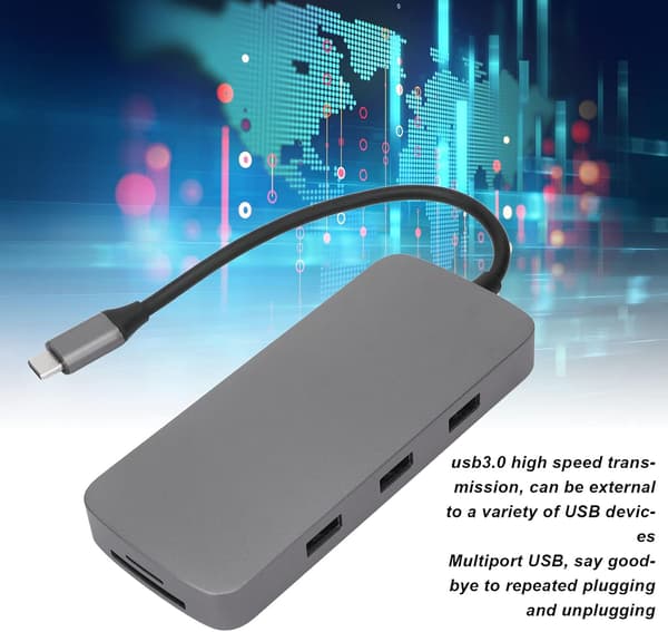 Laptop Dockingstation, 10 i 1 USB C Dockingstation, Multifunktionel Dockingstation, HD Multimedia Interface, USB3.0, USB2.0 X 2