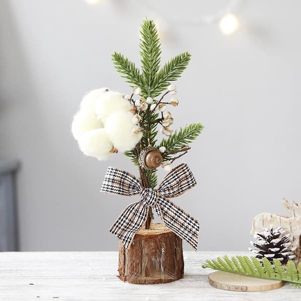 Mini Artificial Christmas Trees, 3-Pack with Berries and Needles, for Home and Office Decorations