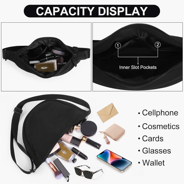 Women's Crescent Bag, Nylon Bag, Crossbody Bag, Portable Half Moon Shaped Purse with Adjustable Strap, Solid Color