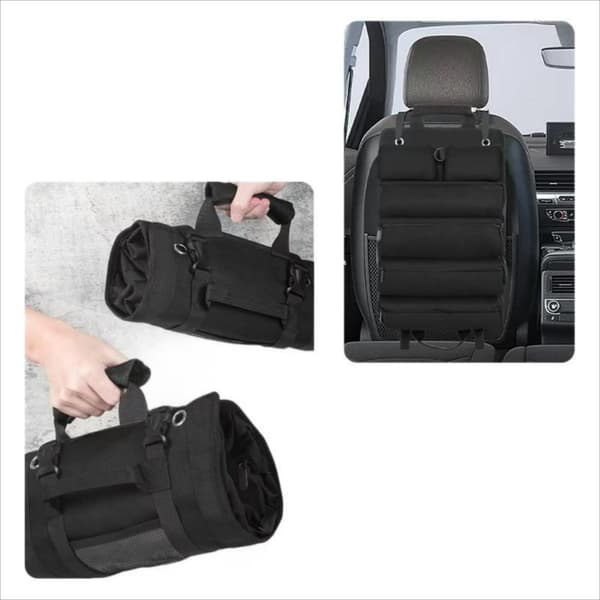 Rolling Tool Bag, Durable Polyester with Multiple Compartments, for Electricians, Car Repairs and DIY, Black, 49.5 x 33 cm