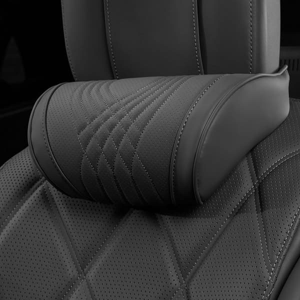 Car Neck Pillow, Nappa Leather Memory Foam Neck Pillows, Removable Breathable Soft Covers with Adjustable Straps, Seat Headrest Pillow, Black, 1 pc