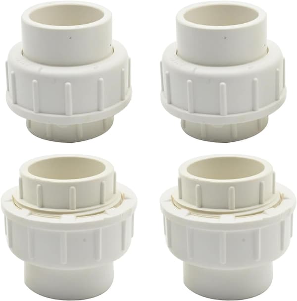 4 stk. 1\" hvid PVC-unionsrørsfitting (muffe x muffe), slipadapterkobling Schedule 40 EPDM O-ring, -