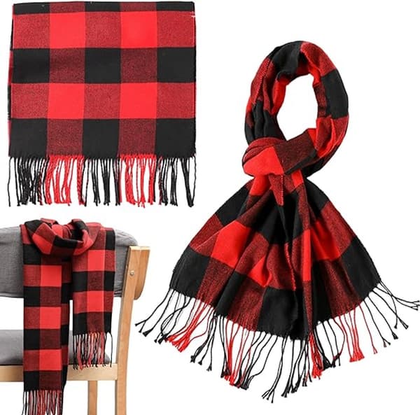 Ternet damehalstørklæde, blød imiteret kashmirpolyester, varmt frynset design til udendørs vinterbrug, rød sort, 35 x 190 cm