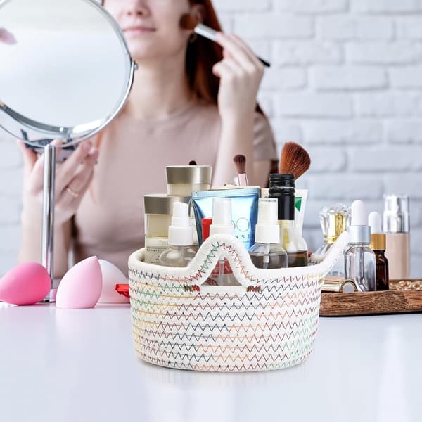 Braided Cotton Rope Storage Baskets, Bathroom Changing Table Accessories, Woven Basket Organizer (Grey)
