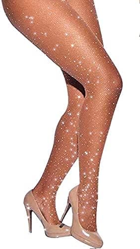 Sexy høy midje glitrende rhinestone fishnet tights for fest-FM-
