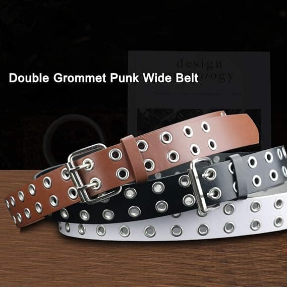 Bälte för kvinnor Dubbla hål Bredd Goth Dambälten för jeans - Svart