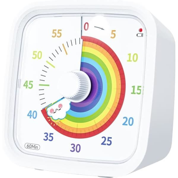 Regnbue-timer - 60 minutters nedtælling - Med beskyttende låg, visuel timer til børn og studerende