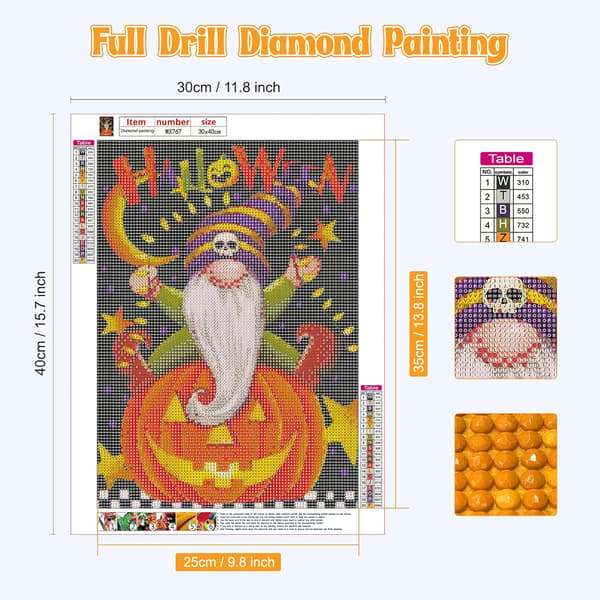 Halloween Diamantmaleri Sæt til Voksne, DIY Nisse Diamantmaleri