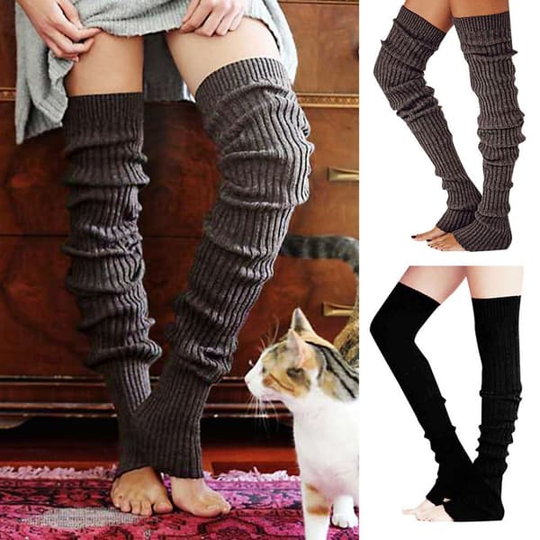Leggvarmere Høye Knestrømper Strikkede Heklede Strømper Leggings grå - høykvalitets grå