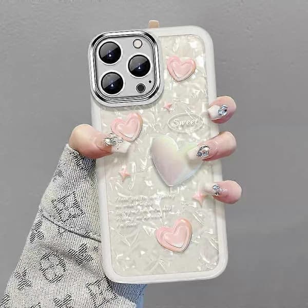 For iPhone 13 Pro Max TPU Mobilskall Støtsikkert Hjerte Dekor Mobiltelefondeksel med Håndrem