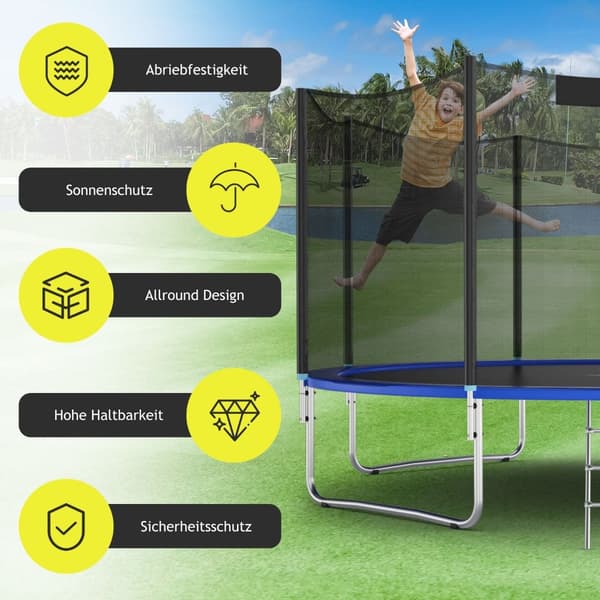 Trampolinsikkerhedsnet 427cm, Passer til 8 stolper, Lynlås