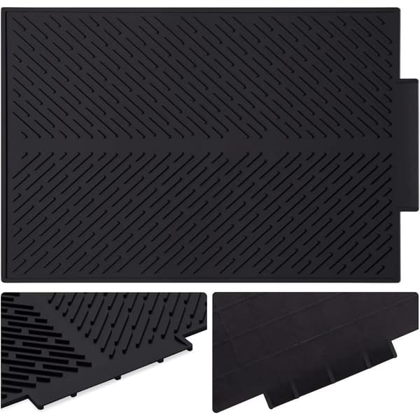 Black 17 * 13 inch, Silicone Drying Mat for Dishes with Drainage