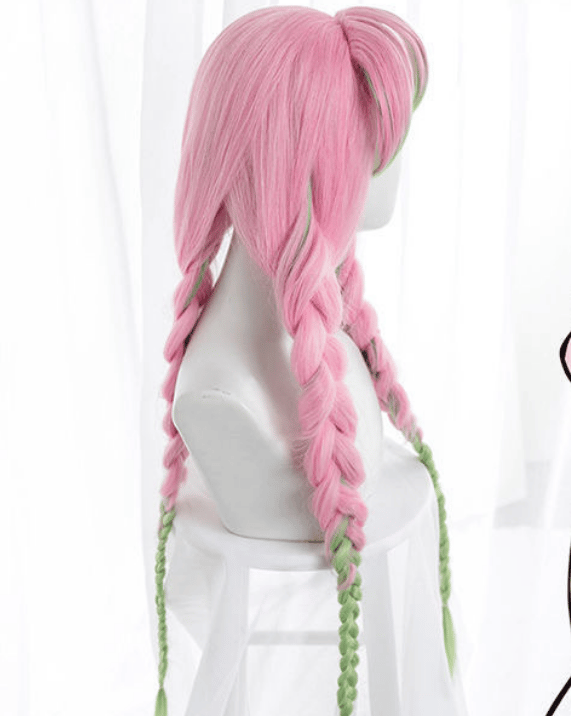 Paryk til Kanroji Mitsuri Cosplay til Demon Slayer Grøn og Pink L