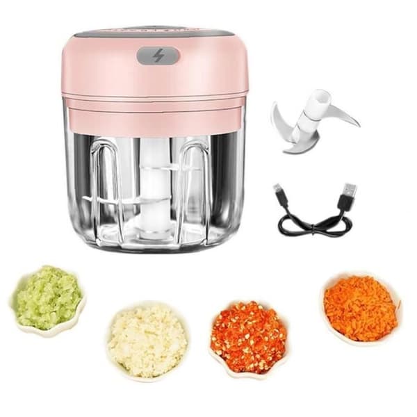 Electric Garlic Press, Cordless Grinder, Portable Mini Chopper, Pink, 250ml