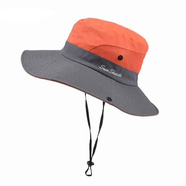 Solhat med UV-beskyttelse, sammenfoldelig, med hestehalehul, mesh, strandhat