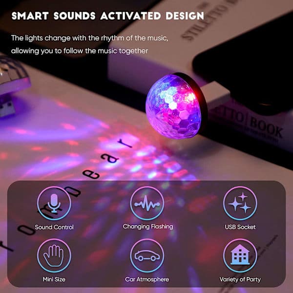 USB Disco Lampe DJ Ball Lys USB Party Strobelys LED Stemningslys 0,3W Hvit