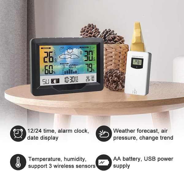 Wireless Weather Station Electronic Alarm Clock Snooze Digital Th