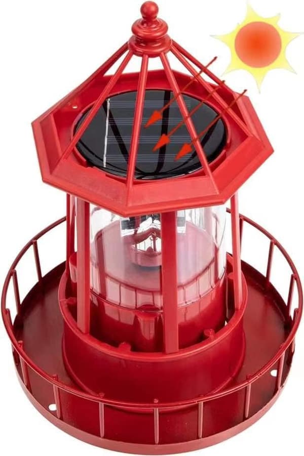 Hagedekorasjon LED Solar Stor Roterende Fyr Resin Hard
