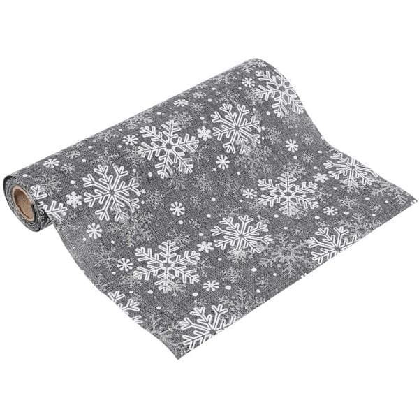 Julebordløper, borddekorasjoner, bordflagg i polyester, duker, festborddekorasjon, snøfnuggmønstrede duker, grå