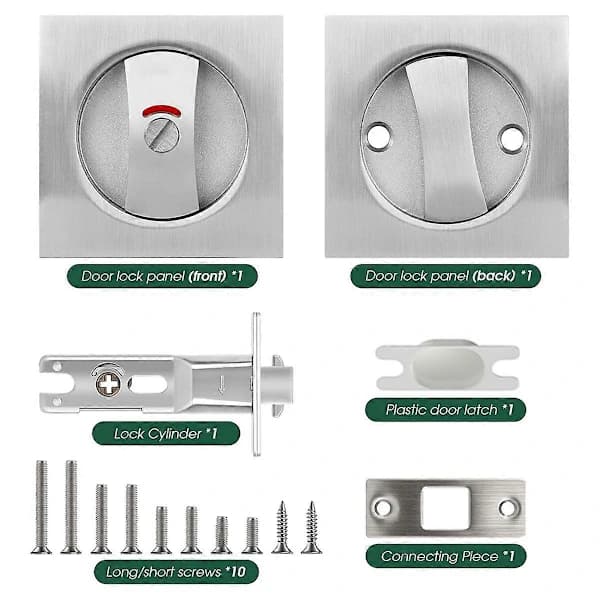 (Pow Yeah!) Pocket Door Lock with Indicator Light, Silver Privacy Square Pocket Lock, Barn Door Lock Pocket Door