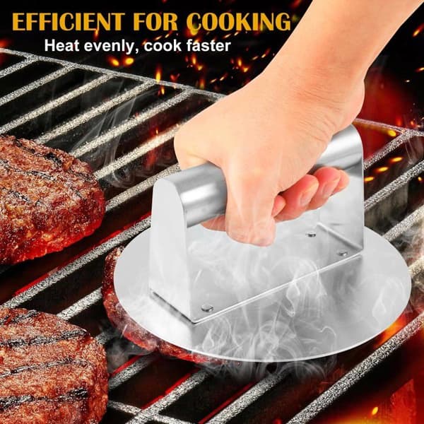 Hamburgerpress i rustfrit stål, 16 cm (6 tommer) rund Smash Burger Press, professionel hamburgerpress