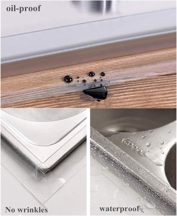 PVC Kitchen Corner Waterproof Strip, 3m x 5cm, Self-Adhesive Sealing Tape, 2 Pcs Transparent