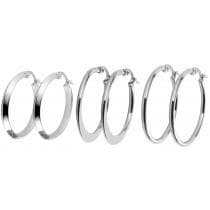 3 par silverörhängen - Hoop/Creoler i rostfritt stål - Olika storlekar - FA11- Silver Silver Silver Silver