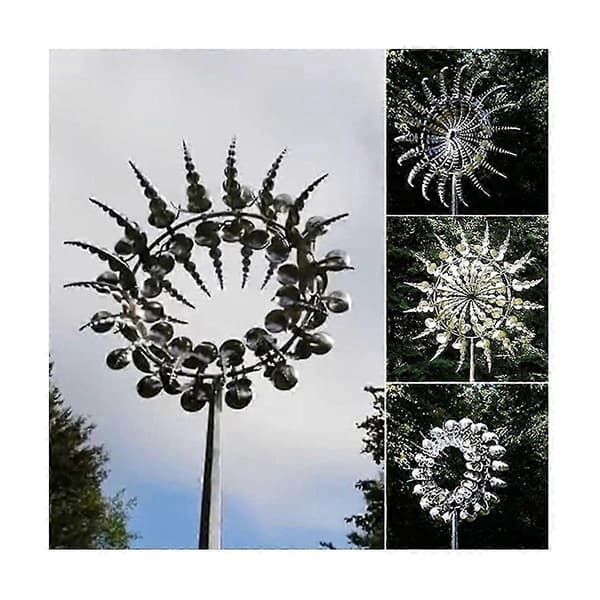 New Unique Magical Metal Windmill 3D Wind Powered Kinetic Sculpture Lawn Metal Wind Solar Spin
