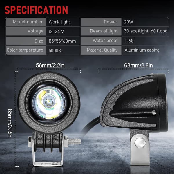 LED Motorcycle Auxiliary Lights, 12v -24v Round LED Headlights Extra Front Lights IP68 Spotlights
