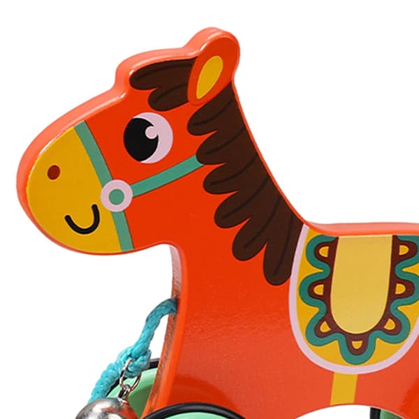 DYNWAVE Push and Pull Toy Wooden Animal Walking Educational Activity Toy Sensory Bell Bidirectional Movement Rounded Edges Suitable, Horse