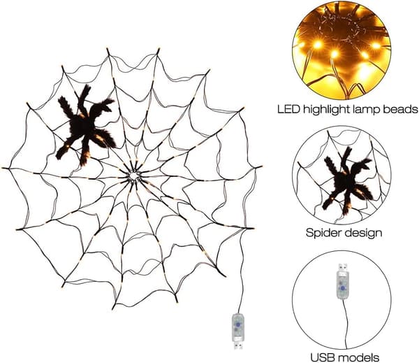 Halloween Spindelvævslys, LED Vandtæt Halloween Spindelvævslys