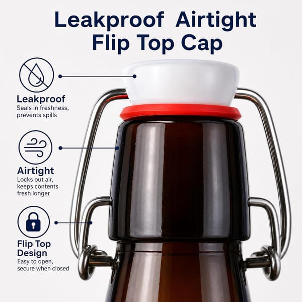 10-pack bärnstensfärgade ölflaskor i glas, 16 oz swingtop-flaskor med lufttätt snäpplock för hembryggning av öl, kombucha, kefir, vin