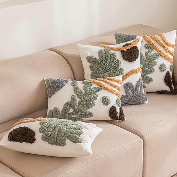 Bohemian decorative throw pillows with leaf pattern, plush and cotton material, comfortable and decorative