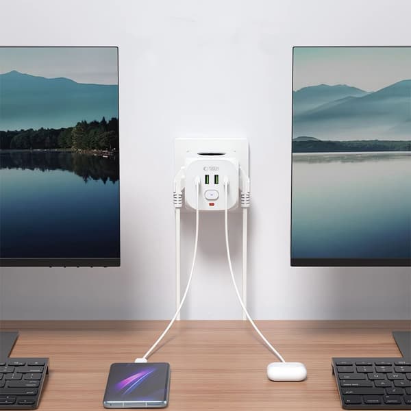 Tech-Protect Grendosa Med 3x Stikkontakt 2x USB-C + 2x USB-A Hvit