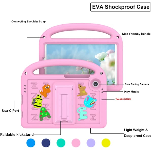 Samsung Galaxy Tab A9 / A11 støtsikkert EVA-deksel med tegneseriespurv rosa Rosa Rosa