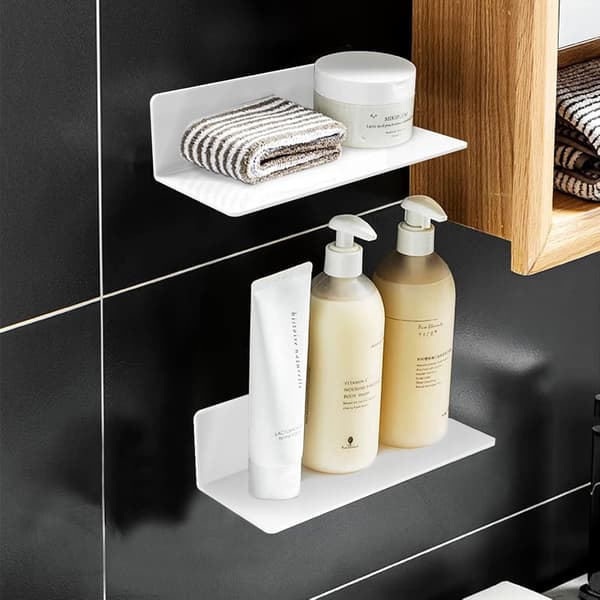 4-pack White Acrylic Wall Shelves, 23x9.5 cm, Self-Adhesive Shelves Without Drilling with Cable Clips for Office, Bathroom, Kitchen, Bedroom [JUN]