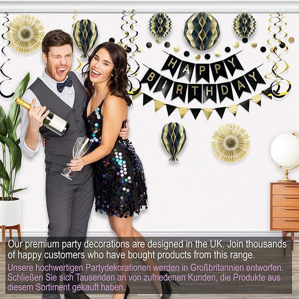Bursdagsfestdekorasjoner med \"Happy Birthday\"-banner