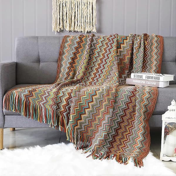 Strikket teppe med dusk Houndstooth Boho Rutete Mykt Teppe Strikket Teppe Sengeteppe Plaid Sofateppe Dekorativt Teppe for Sofa Seng yell