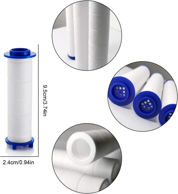 9,5 cm 8-pak PP-bomuldsfilter, turbo-brusehovedfilter