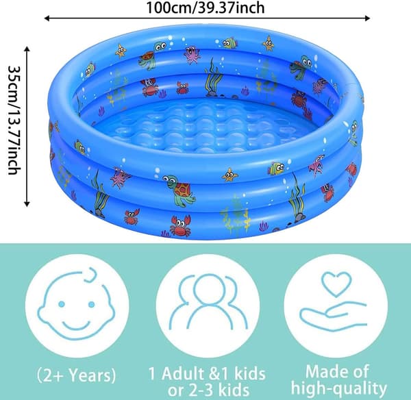 Børnepool, (Blå) Rund oppustelig pool, 100x35cm oppustelig