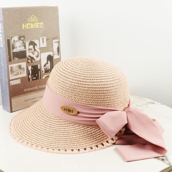 Dame stråsolhat bred skygge UV-beskyttelse sommer strandhatte til rejser landbrugsarbejde pink Pink