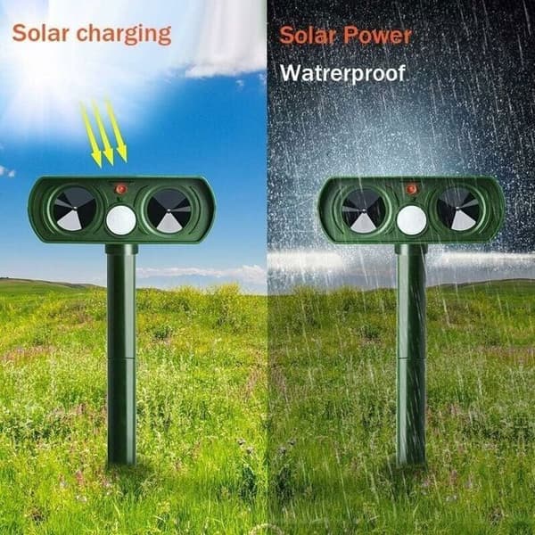 Solar-powered Ultrasonic Repeller - PZCC - Adjustable Sensitivity - Adjustable Frequency - Coverage Area 37 m²