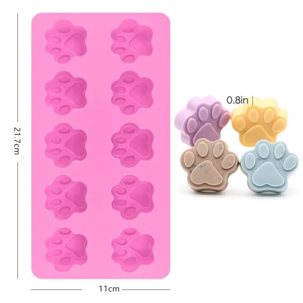 Set med 5 silikonformar (rosa, lila, röd) – Hundtass- och benform