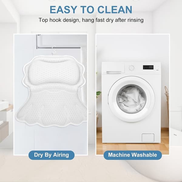 Bath Pillow with Suction Cups, Ergonomic Neck, Head, and Back Support, Breathable and Quick-Drying 4D Air Mesh, for Relaxing Baths, White