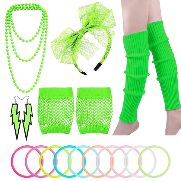 Dam 80-tals Neonaccessoarer Dans Möhippa Maskerad Retro Grön