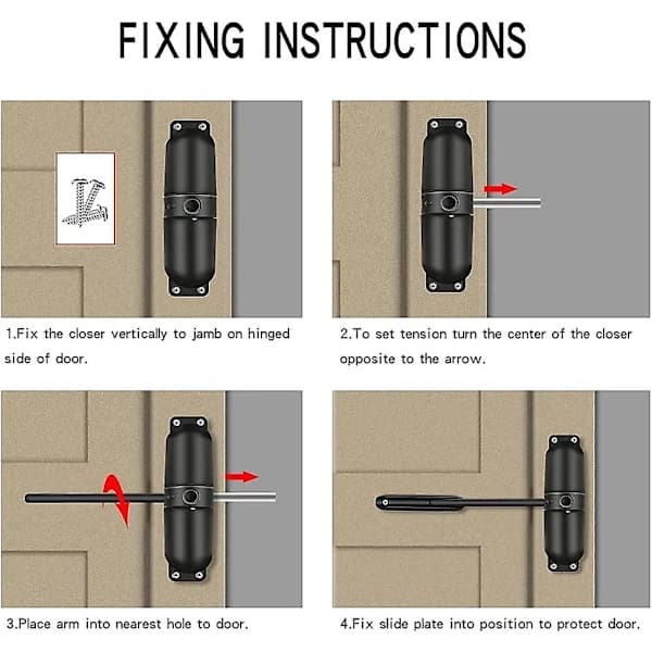 (pow yeah!) Safety Spring Door Closer, Adjustable Closing Door Hinge, Automatic Stop Fire Rated, Hinge Doors to Self-Closing
