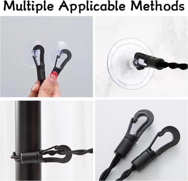 2 Travel Clotheslines - 1.5m Extendable to 2.5m, with Hooks and Suction Cup - Windproof, for Camping - Black