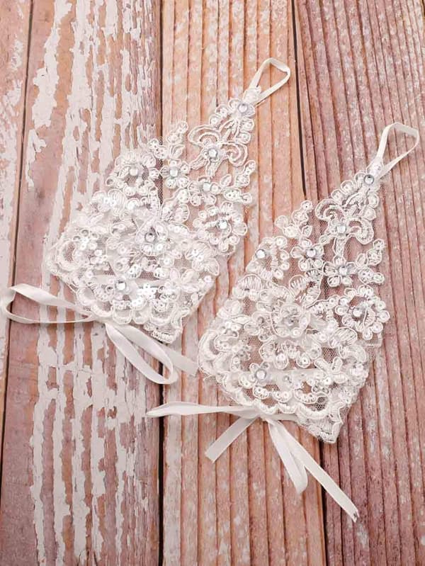Blomstrete bryllupspar med rhinestones brudehansker for kvinner - Eveni