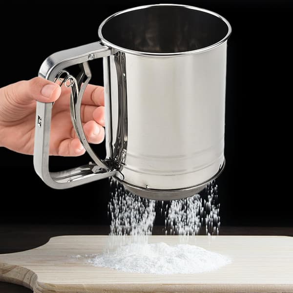 Fintrådet melsigte, design i rustfrit stål, glat håndtag, let at sigte