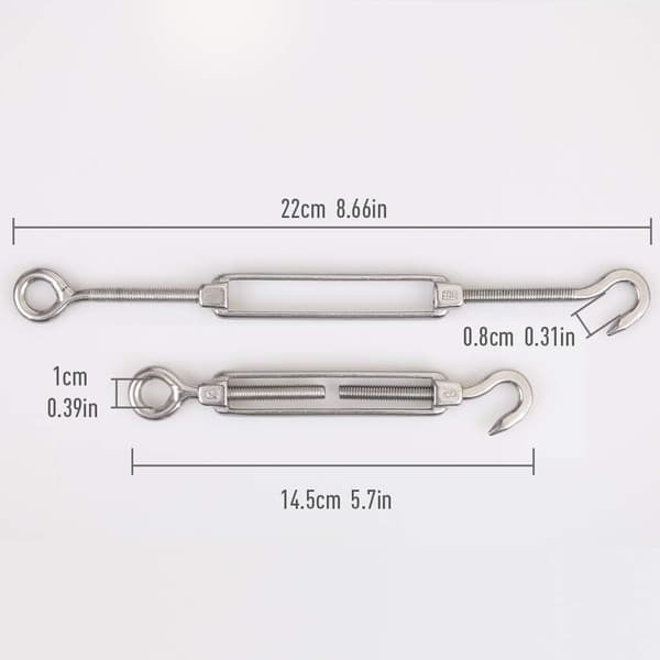 M6 krog og øje / C til O vantskrue 304 rustfrit stål, hardwarekit til wirestramning Heavy Duty, til solsejl, teltmontering, rustbeskyttelse,
